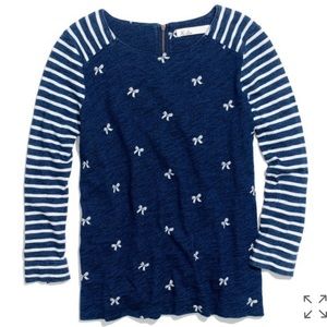 Madewell Indigo Ink Top In Bows and Stripes NWOT